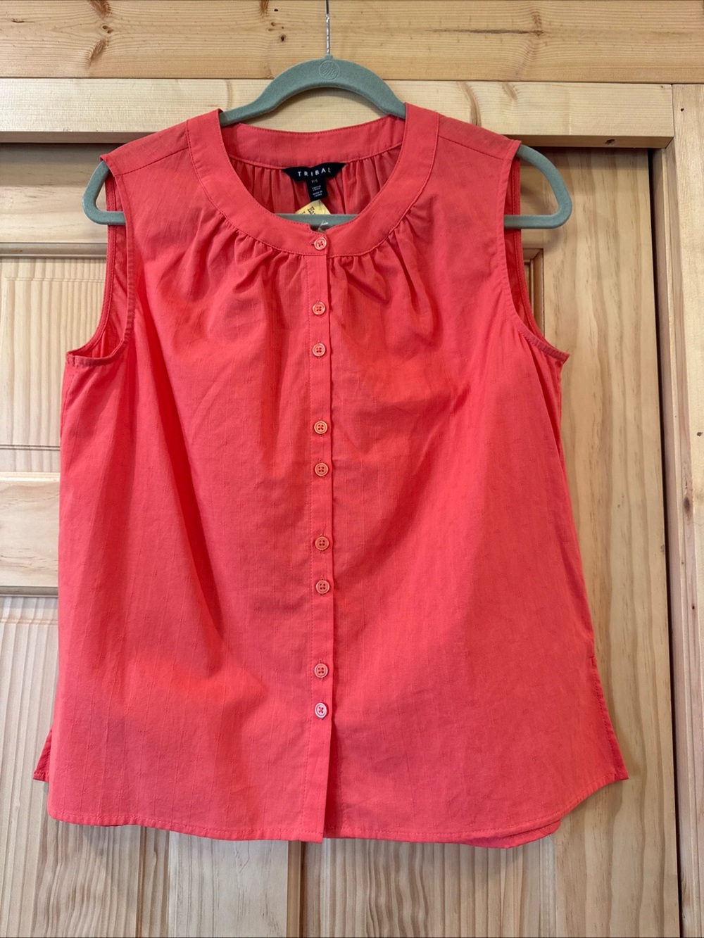 Tribal Sleeveless Button-Front Top in Coral